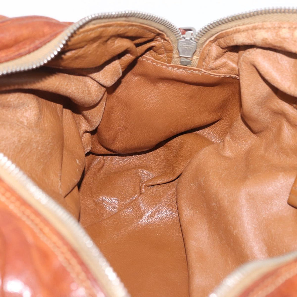 PRADA Tote Bag Leather Brown Silver Auth 209547V