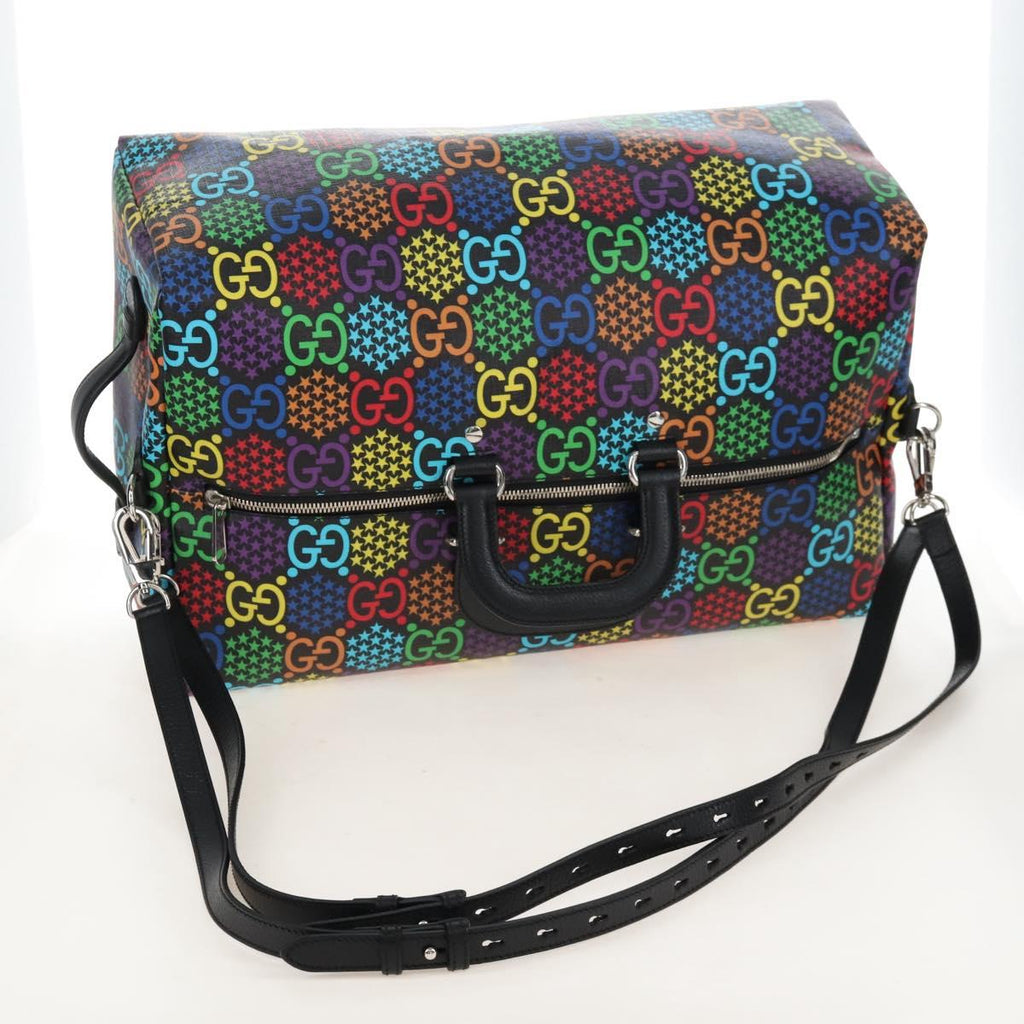 GUCCI GG Psychedelic Boston Bag PVC 2way Multicolor Silver 602619 Auth 209553M