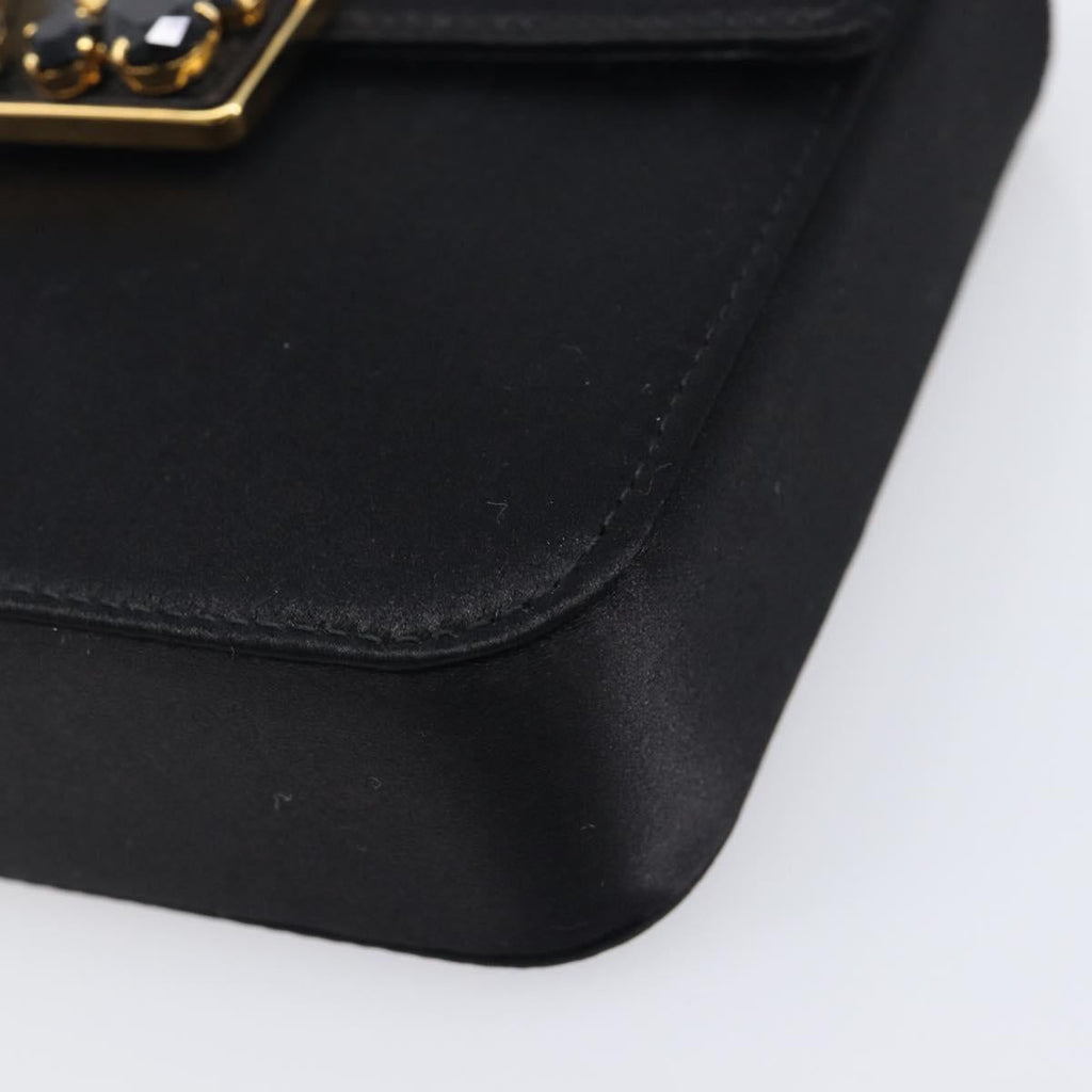 PRADA Hand Bag Satin Black Gold Tone Auth 209561M