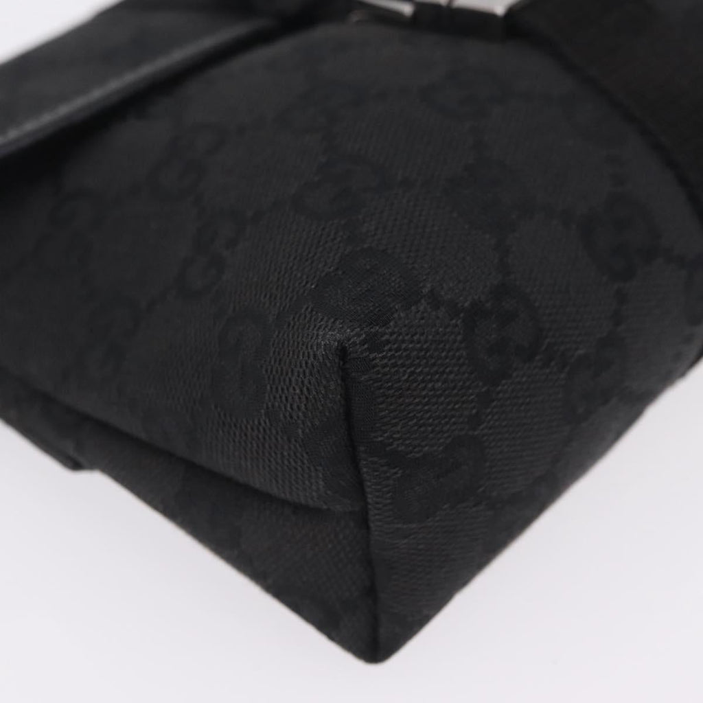 GUCCI GG Canvas Waist Bag Black Silver 131236 Auth 209592A