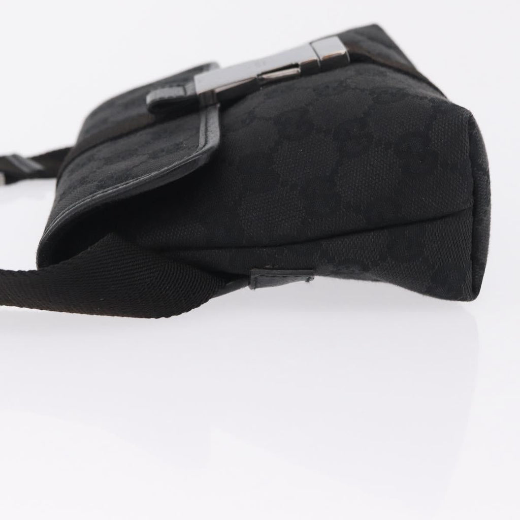 GUCCI GG Canvas Waist Bag Black Silver 131236 Auth 209592A