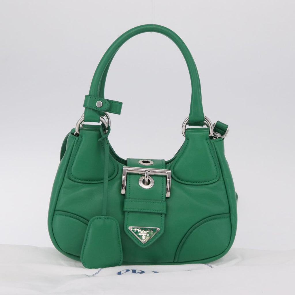 PRADA Hand Bag Leather 2way Green Silver Auth 209613SAM