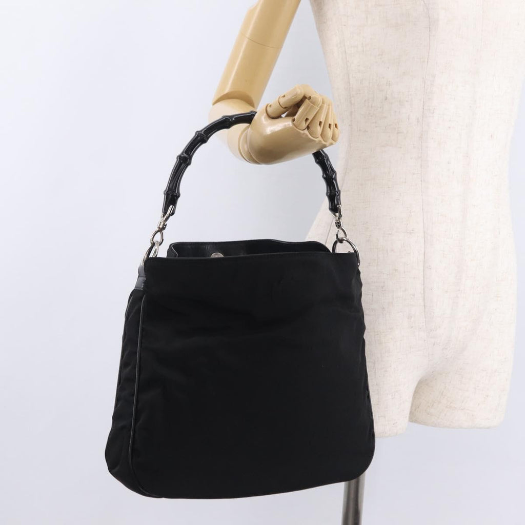 GUCCI Bamboo Shoulder Bag Canvas Black Silver 001 1638 Auth 209672
