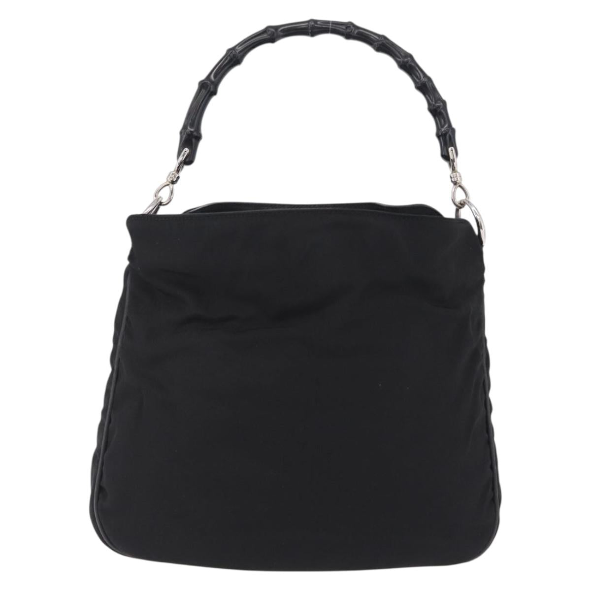 GUCCI Bamboo Shoulder Bag Canvas Black Silver 001 1638 Auth 209672