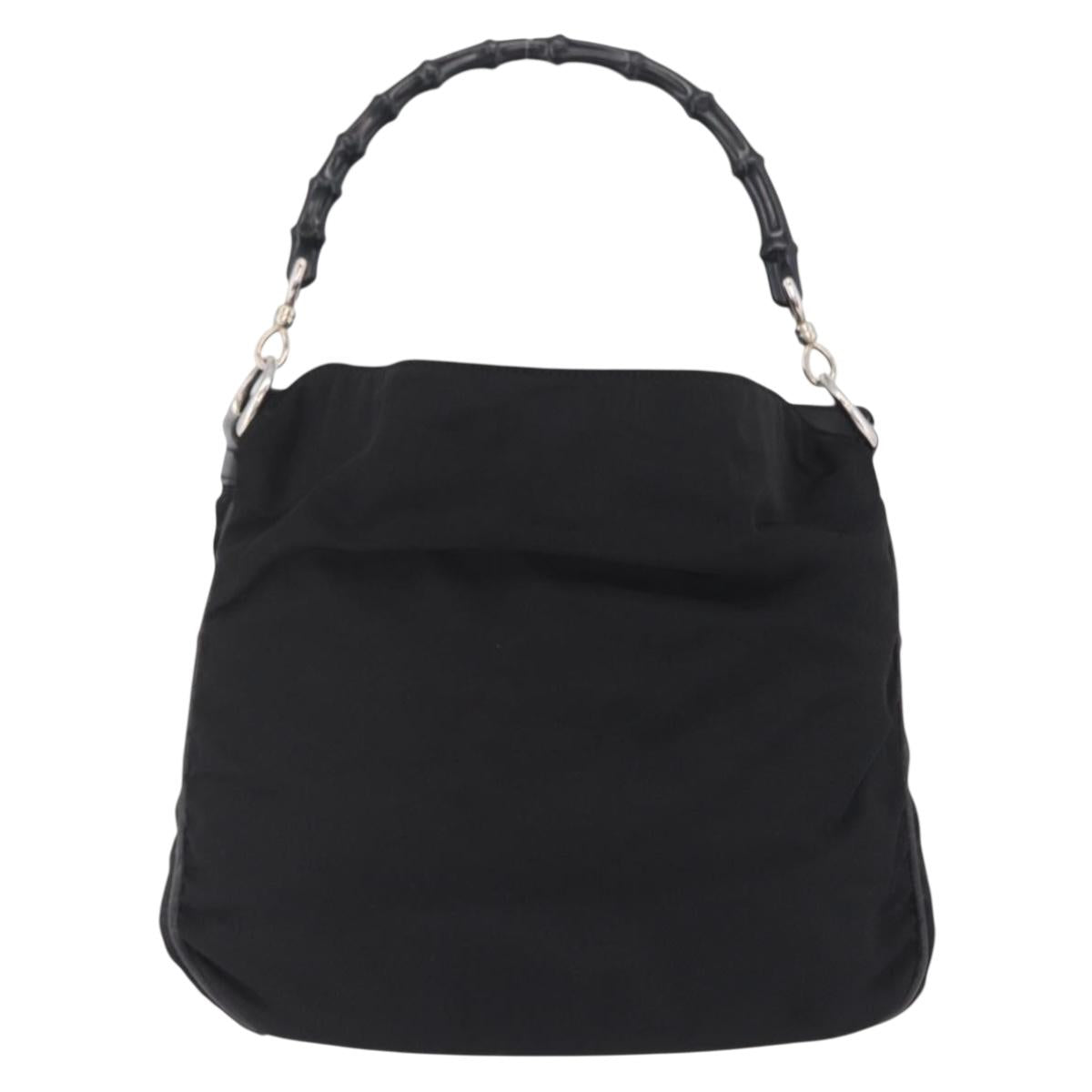 GUCCI Bamboo Shoulder Bag Canvas Black Silver 001 1638 Auth 209672