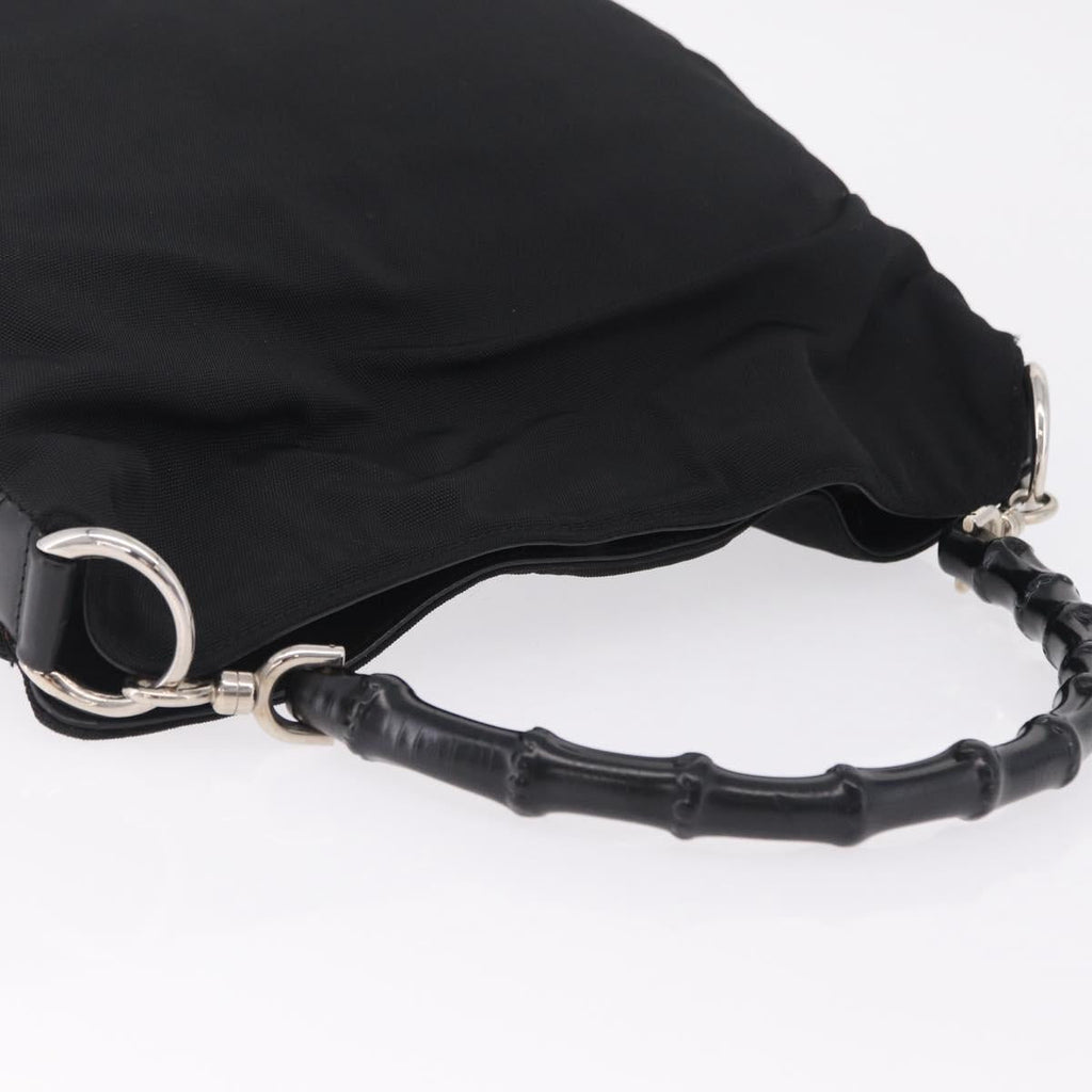 GUCCI Bamboo Shoulder Bag Canvas Black Silver 001 1638 Auth 209672