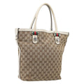 GUCCI GG Canvas Web Sherry Line Tote Bag Beige Silver 232970 Auth 209693