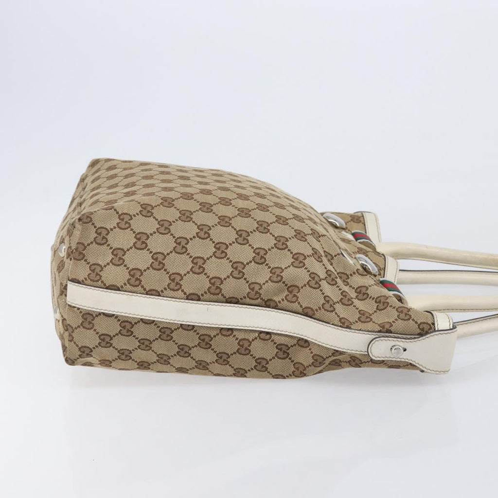GUCCI GG Canvas Web Sherry Line Tote Bag Beige Silver 232970 Auth 209693
