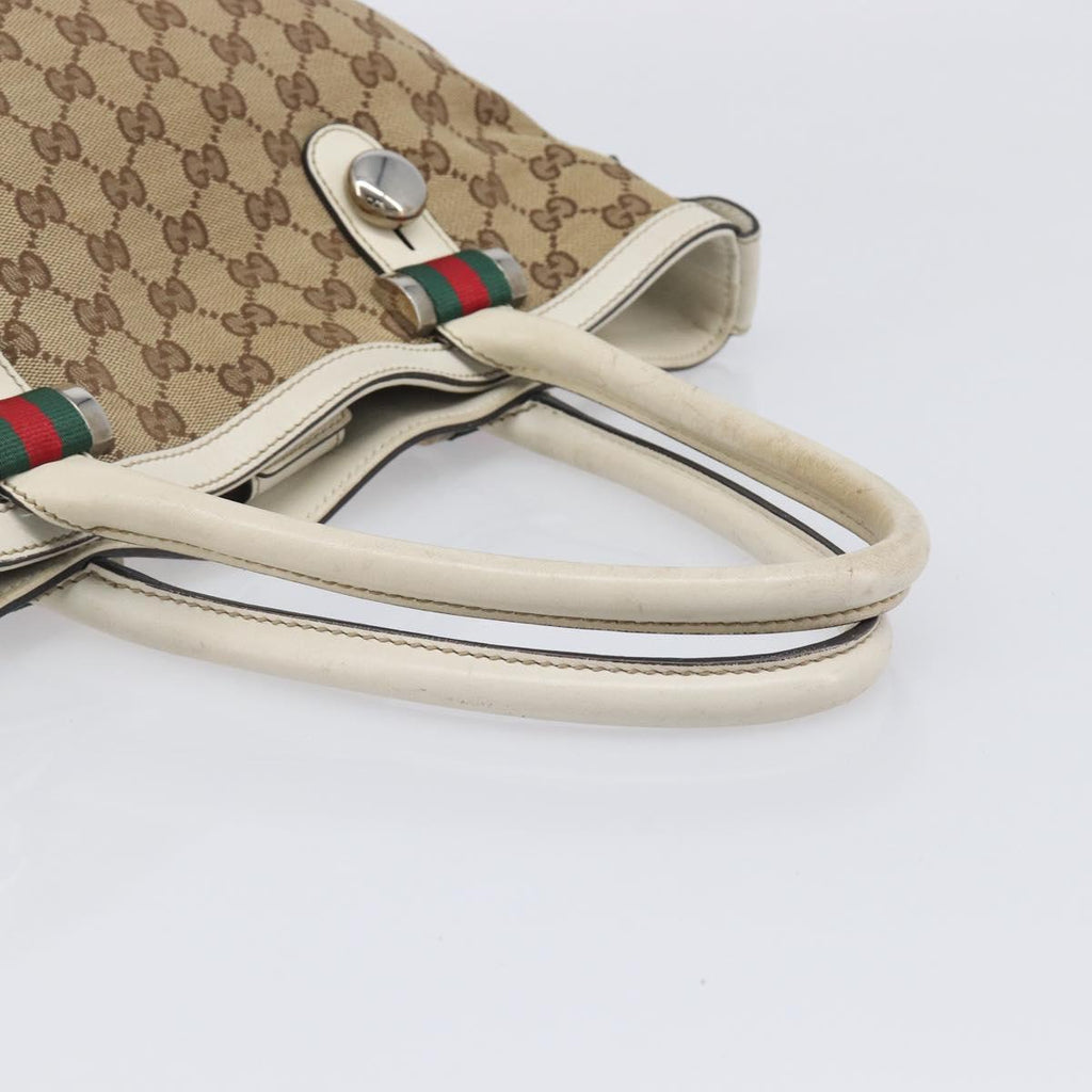GUCCI GG Canvas Web Sherry Line Tote Bag Beige Silver 232970 Auth 209693