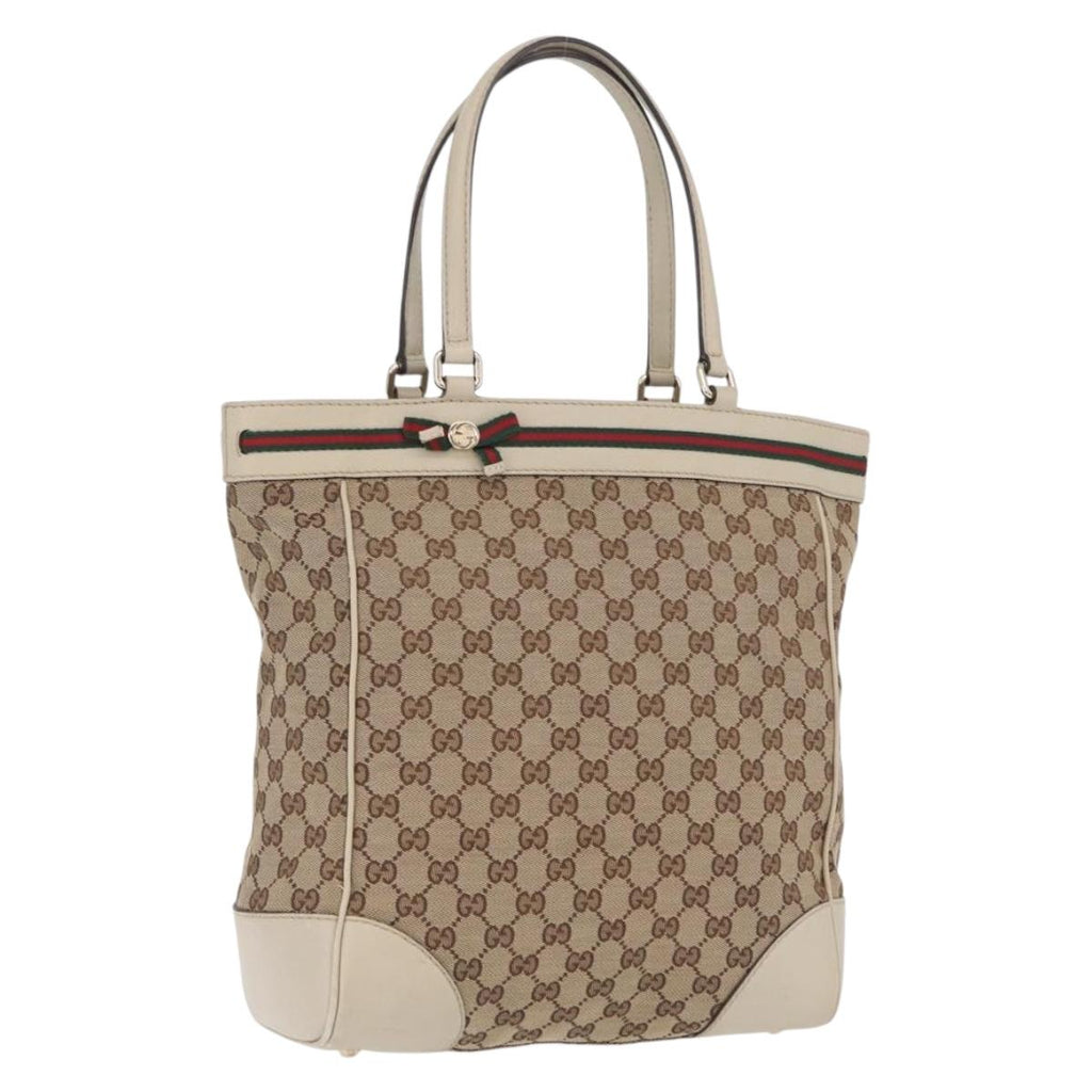 GUCCI GG Canvas Web Sherry Line Princi Tote Bag Beige Gold 257062 Auth 209706A