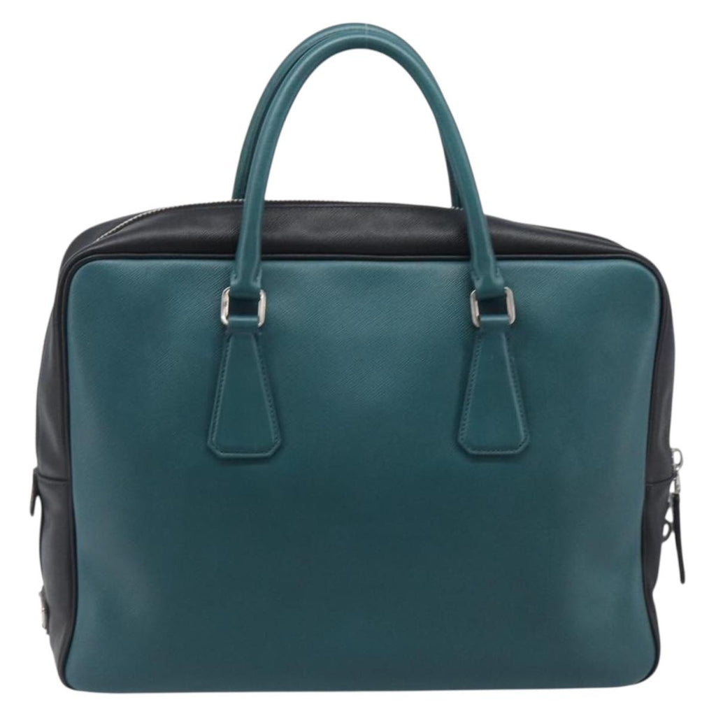 PRADA Hand Bag Saffiano leather Black Emerald Green Auth 209730A