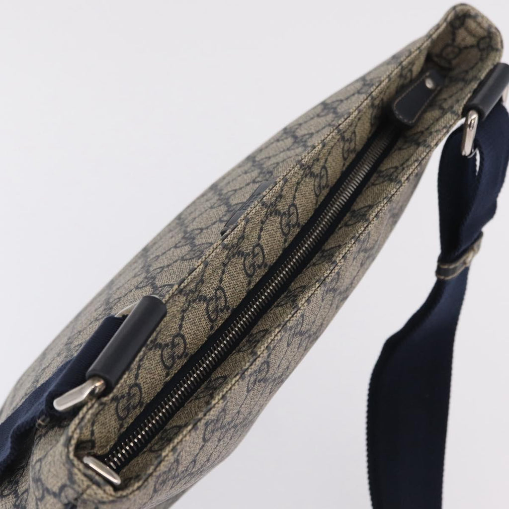 GUCCI GG Supreme Shoulder Bag PVC Navy Silver 201446 Auth 209799A
