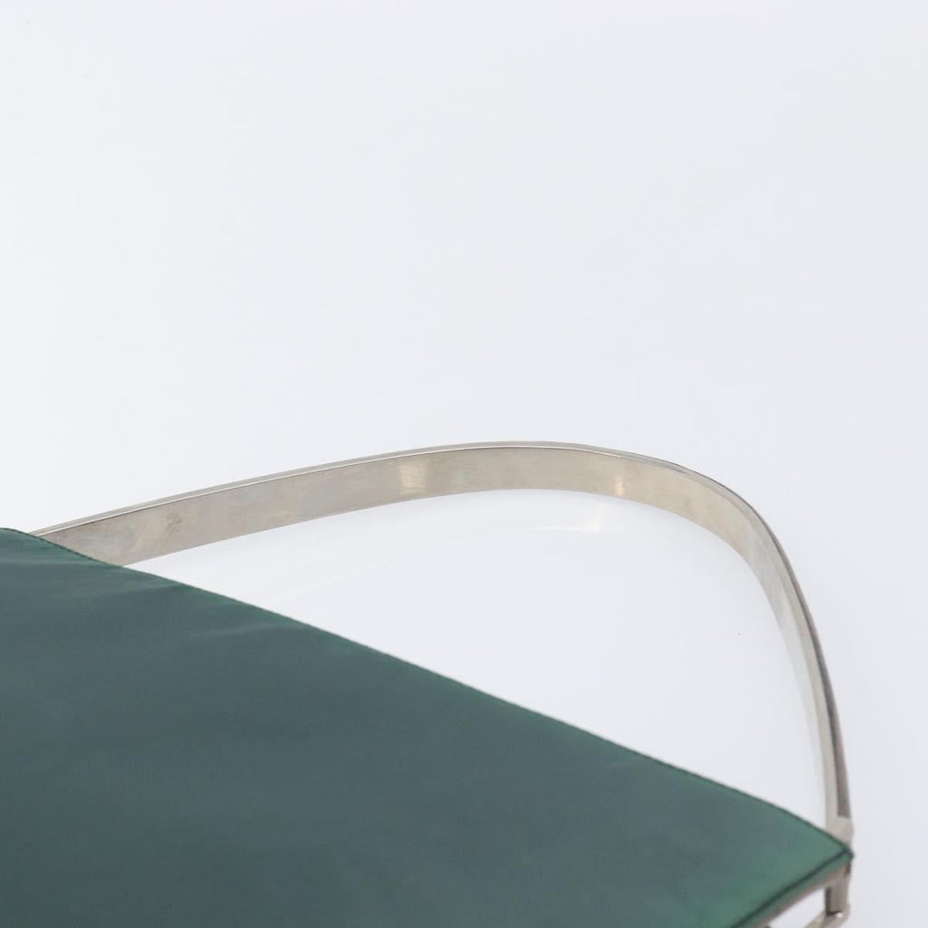 PRADA Metal Handle Shoulder Bag Nylon Green Silver Auth 209835A