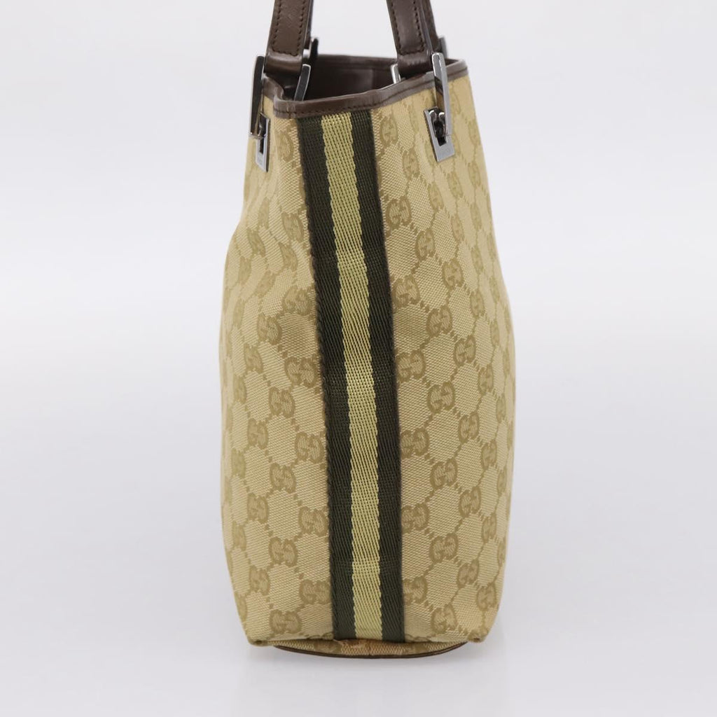 GUCCI GG Canvas Sherry Line Tote Bag Beige Silver 31244 Auth 209841A