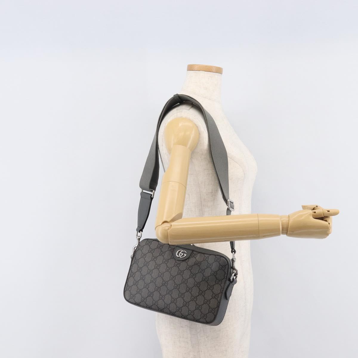 GUCCI GG Supreme Shoulder Bag PVC Gray Silver 699439 Auth 209865V