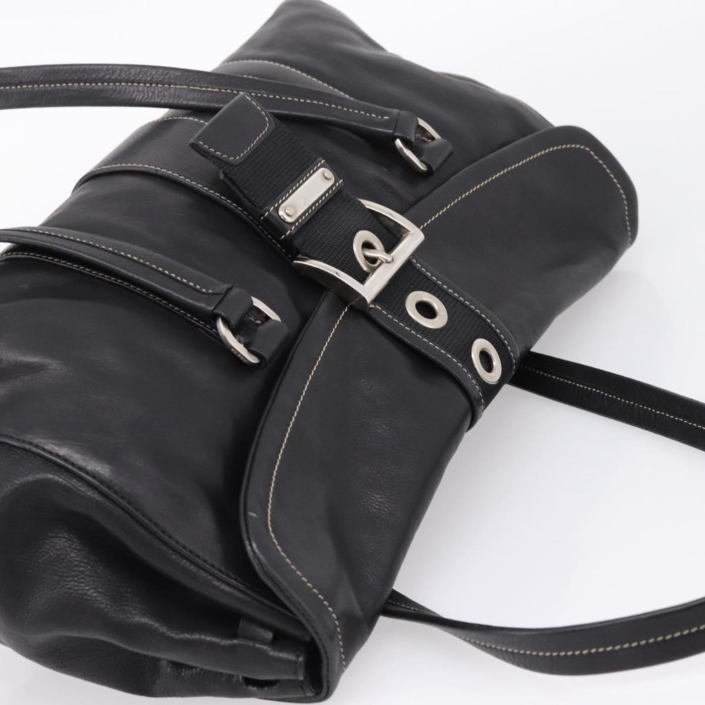 PRADA Shoulder Bag Leather Black Silver Auth 209900V
