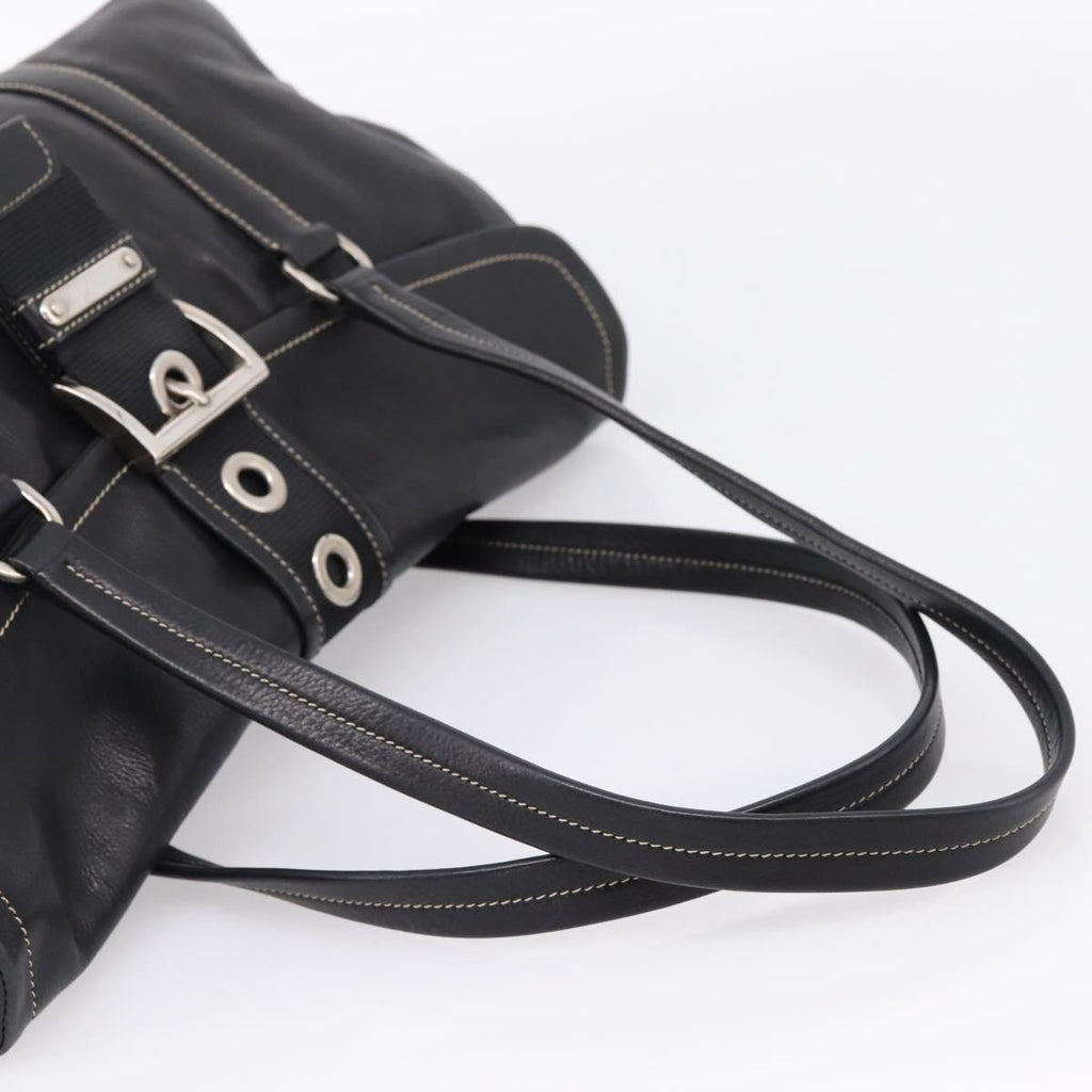 PRADA Shoulder Bag Leather Black Silver Auth 209900V
