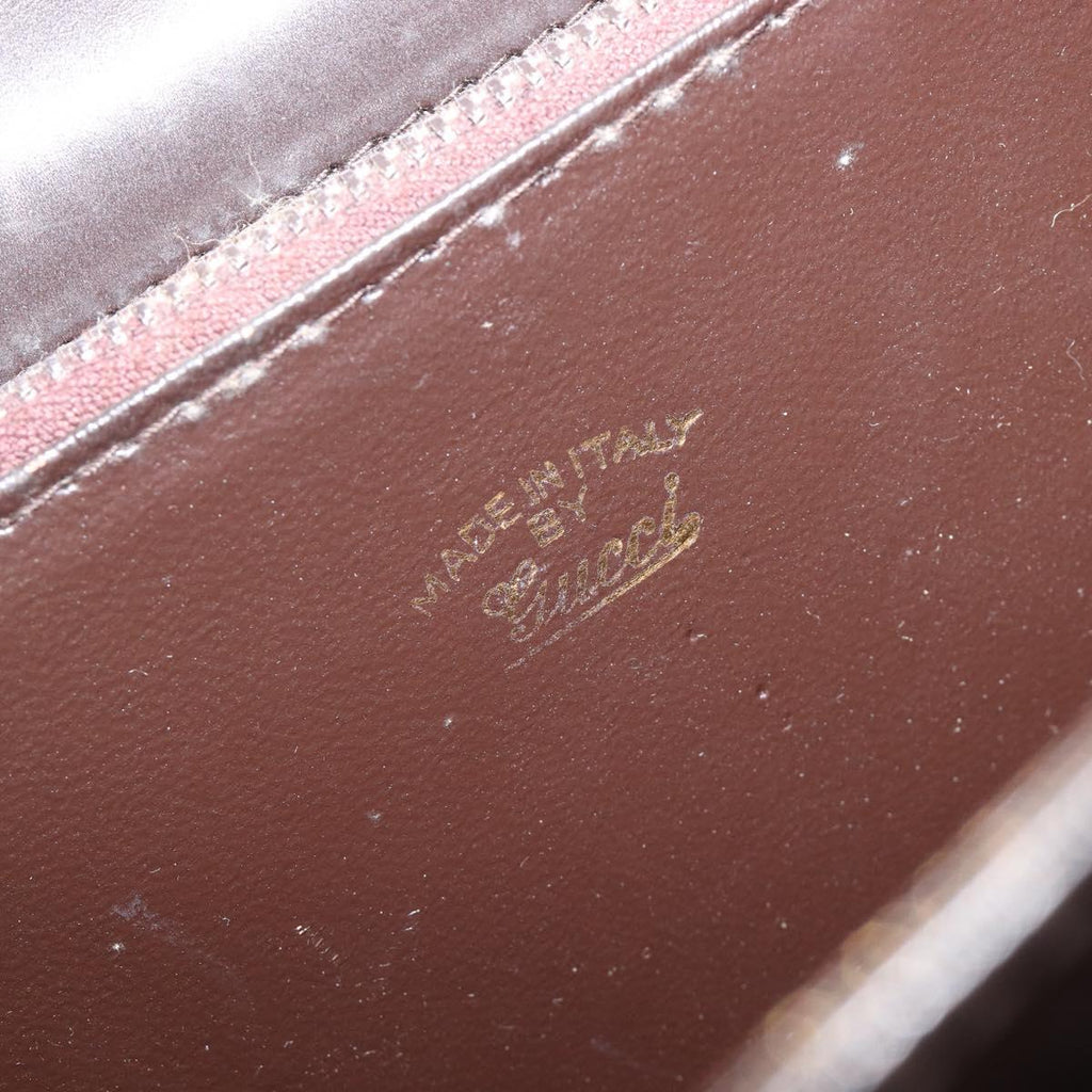 GUCCI Shoulder Bag Leather Brown Gold Auth 209924