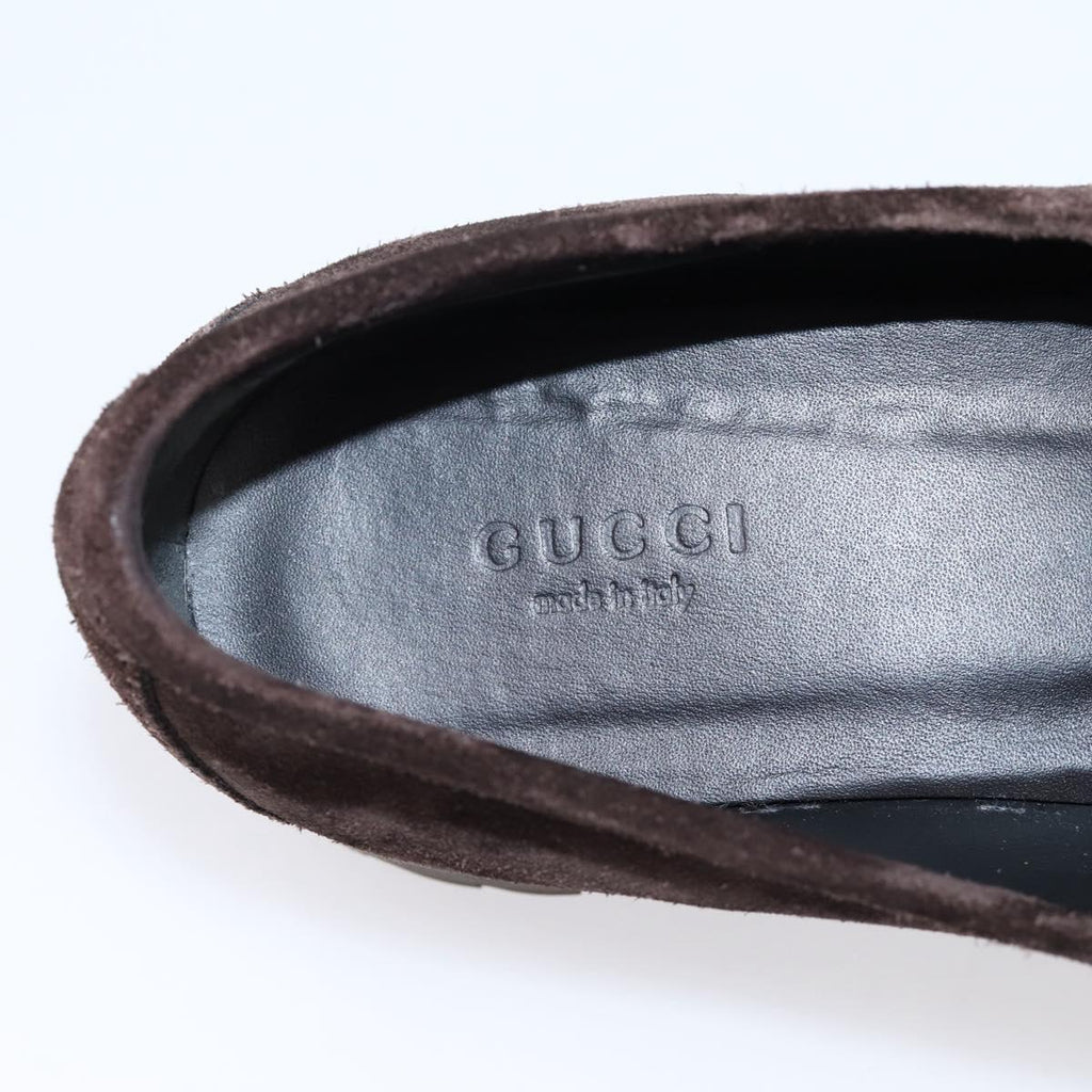 GUCCI Horsebit Loafers Suede 23.5 cm Brown Gold Auth 209950V