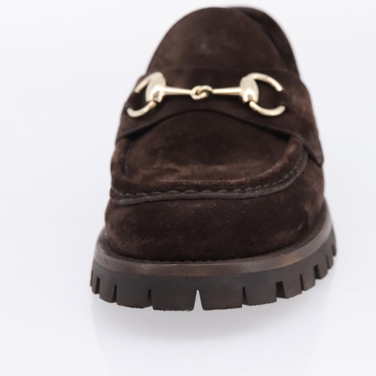 GUCCI Horsebit Loafers Suede 23.5 cm Brown Gold Auth 209950V
