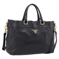PRADA Hand Bag Vittero Dino Leather 2way Black Gold Auth 210036A