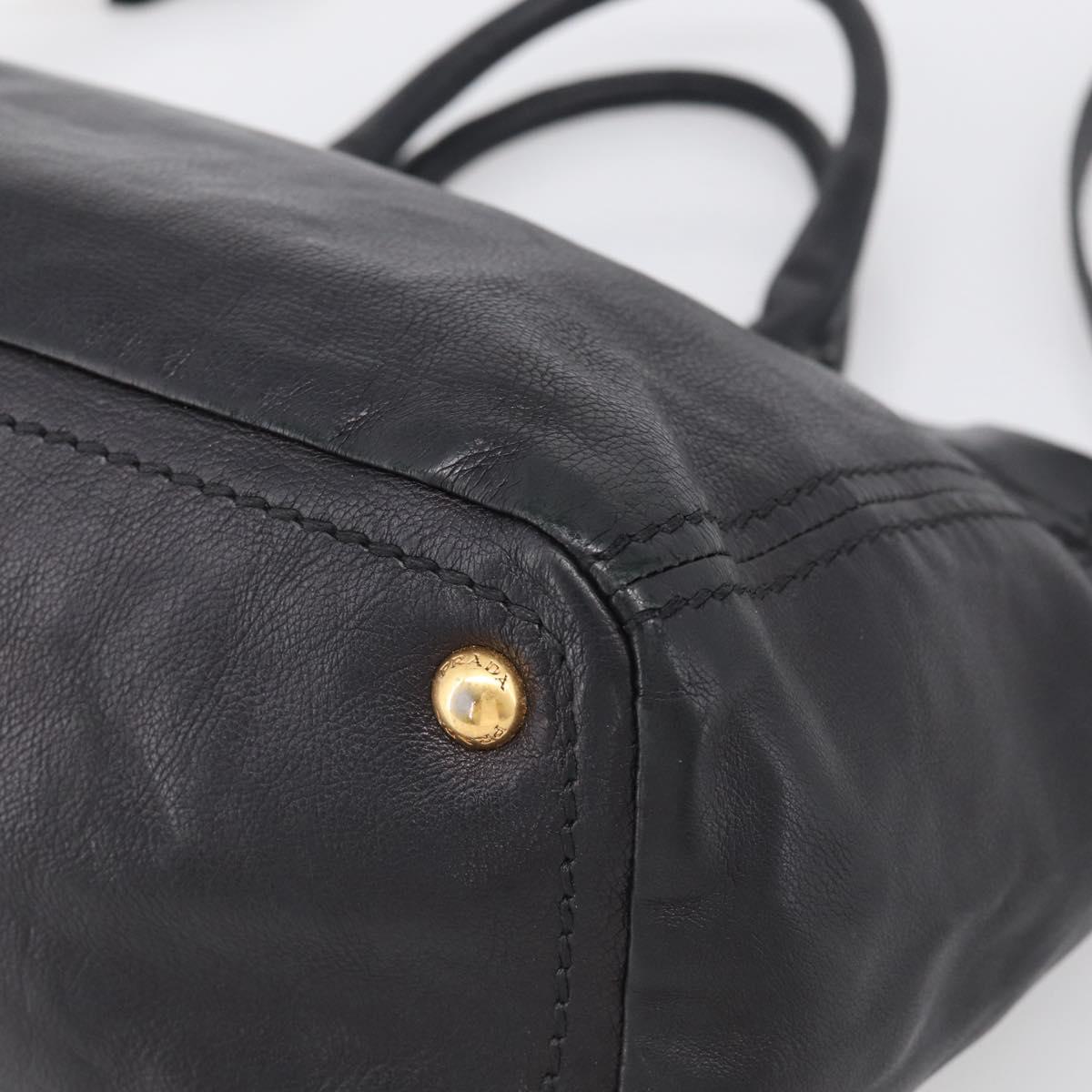 PRADA Hand Bag Vittero Dino Leather 2way Black Gold Auth 210036A