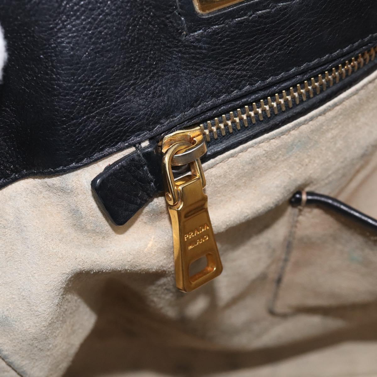 PRADA Hand Bag Vittero Dino Leather 2way Black Gold Auth 210036A