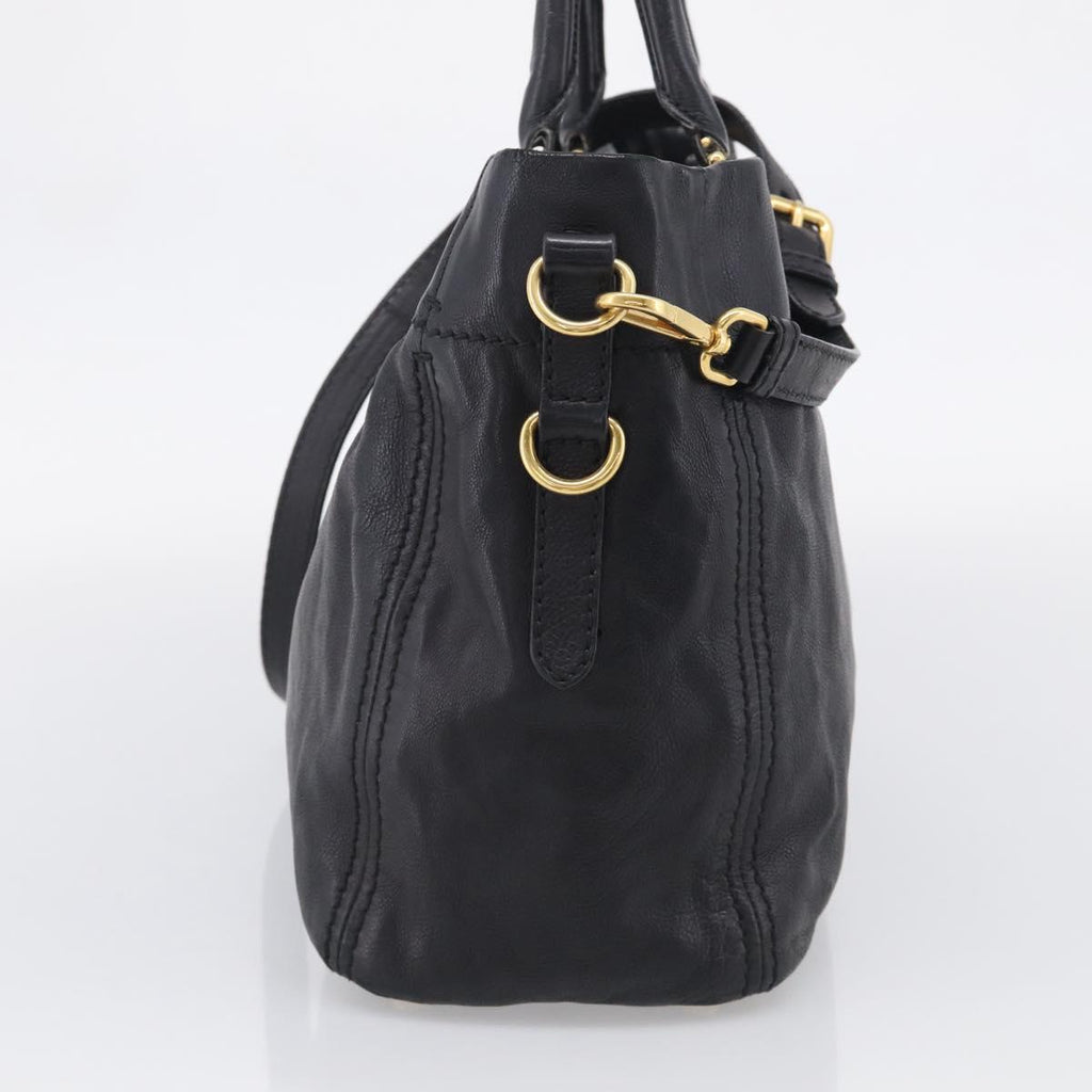 PRADA Hand Bag Vittero Dino Leather 2way Black Gold Auth 210036A