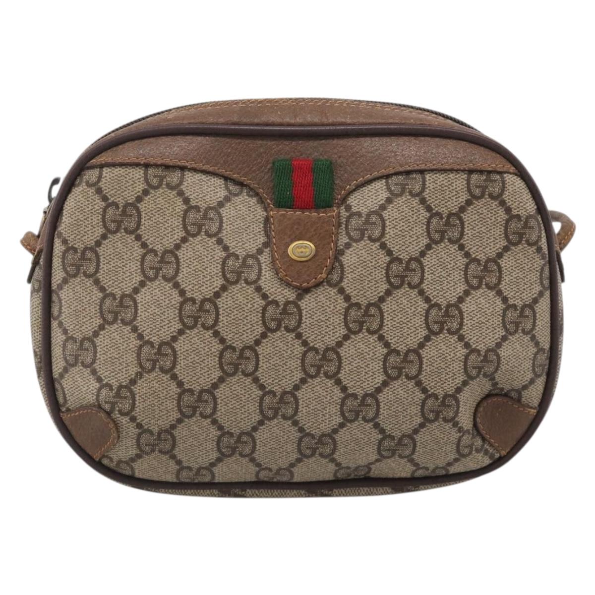GUCCI GG Supreme Web Sherry Line Bag PVC Beige Gold 89 02 066 Auth 210037