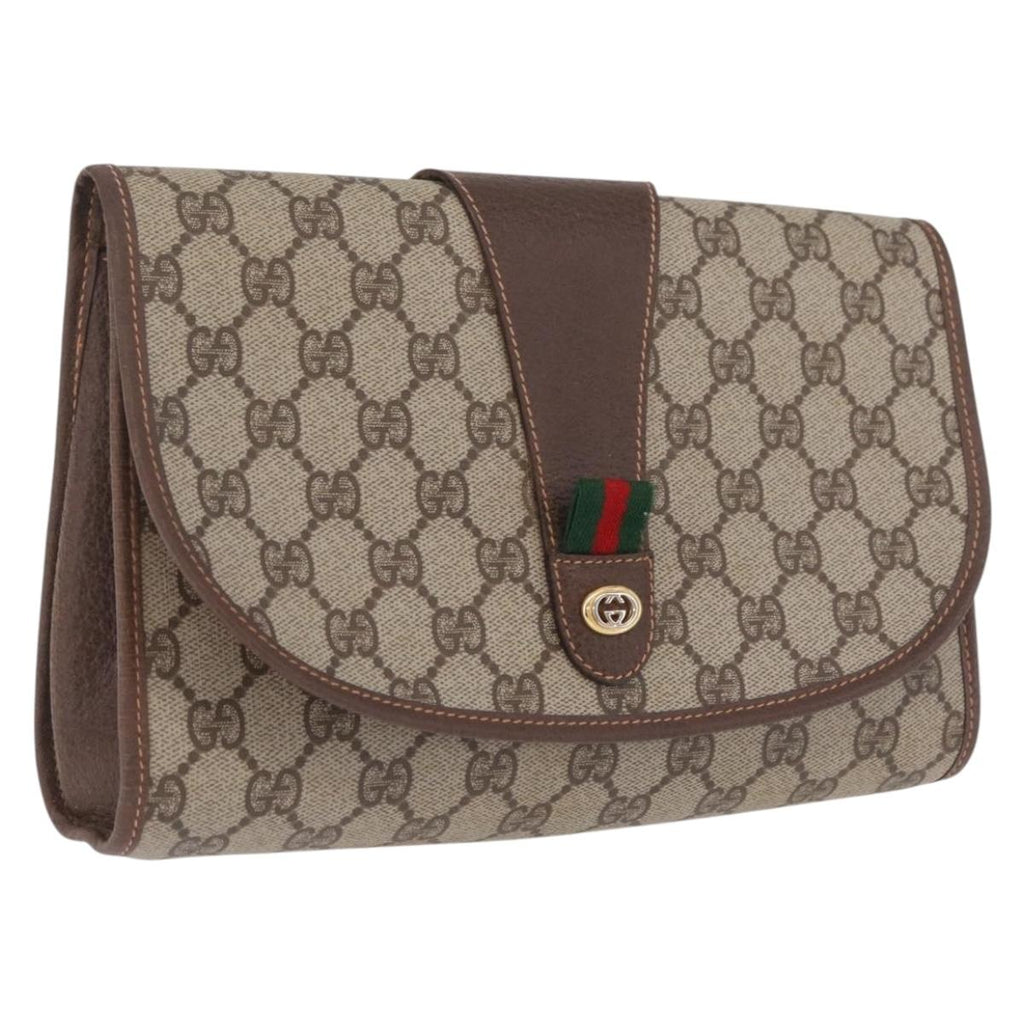 GUCCI GG Supreme Web Sherry Line Bag PVC Beige Gold 156 01 030 Auth 210047