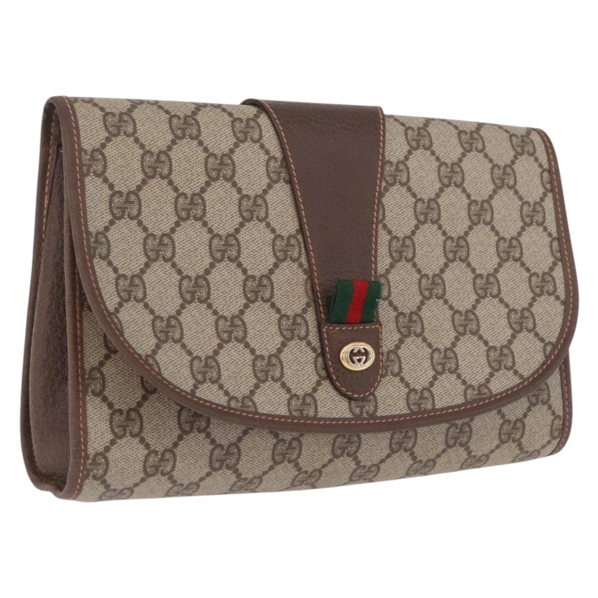 GUCCI GG Supreme Web Sherry Line Bag PVC Beige Gold 156 01 030 Auth 210047