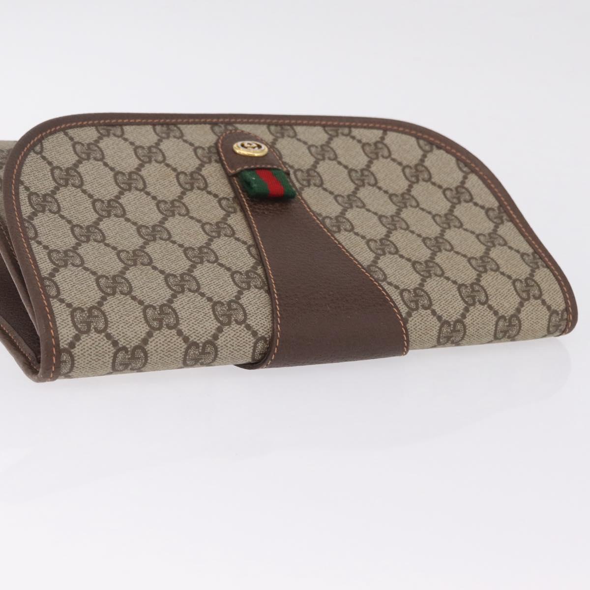 GUCCI GG Supreme Web Sherry Line Bag PVC Beige Gold 156 01 030 Auth 210047