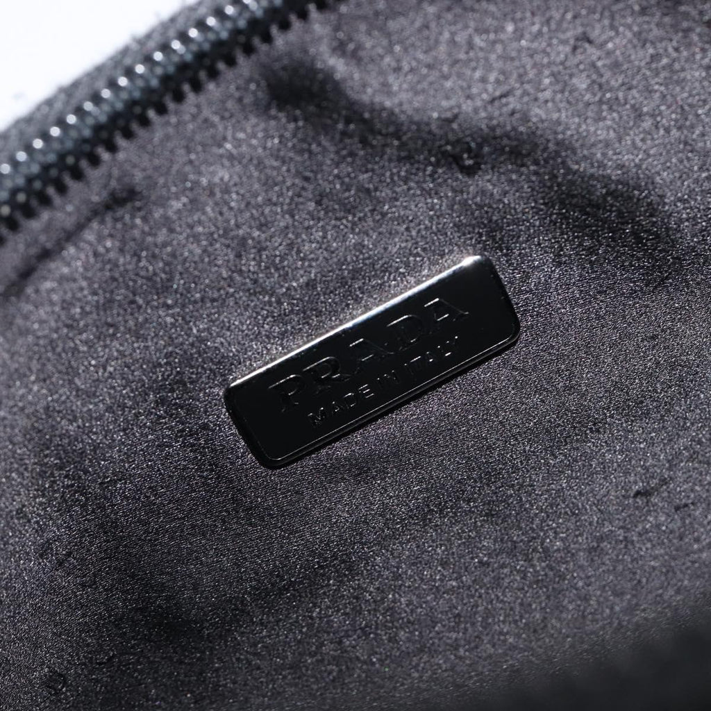 PRADA Hand Pouch Satin Black Silver Auth 210197SAM