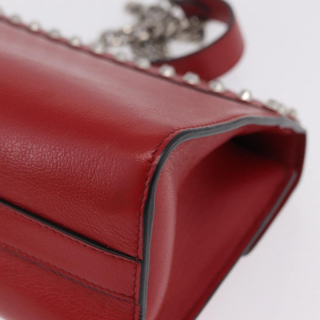 PRADA Chain Shoulder Bag Leather Red Silver Auth 210281V