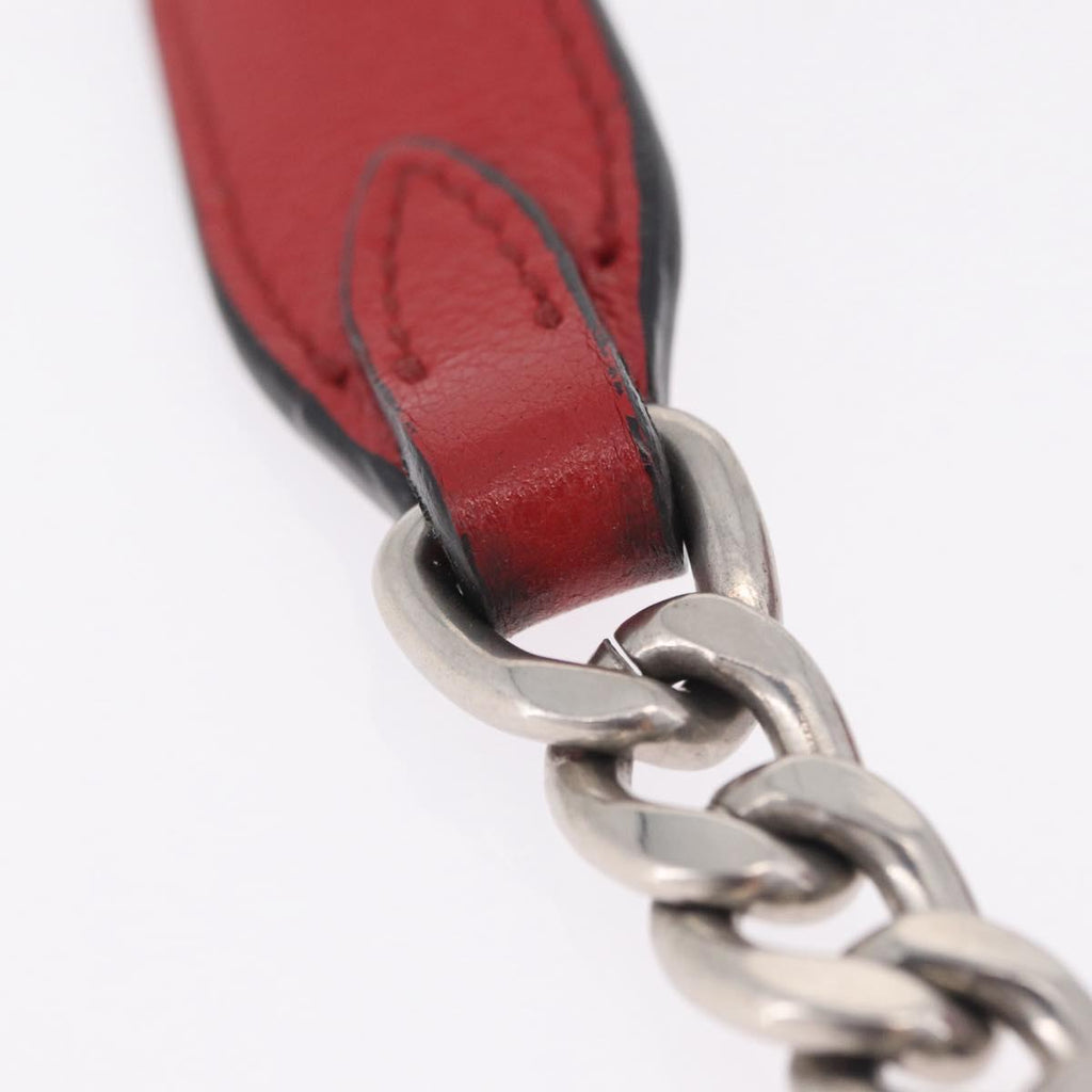 PRADA Chain Shoulder Bag Leather Red Silver Auth 210281V