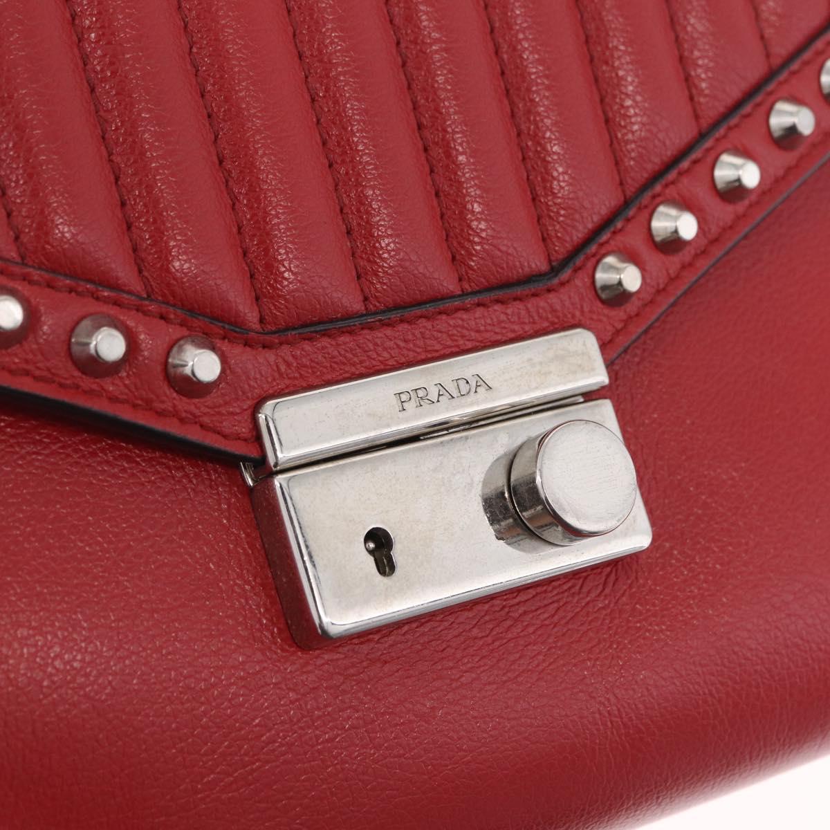 PRADA Chain Shoulder Bag Leather Red Silver Auth 210281V