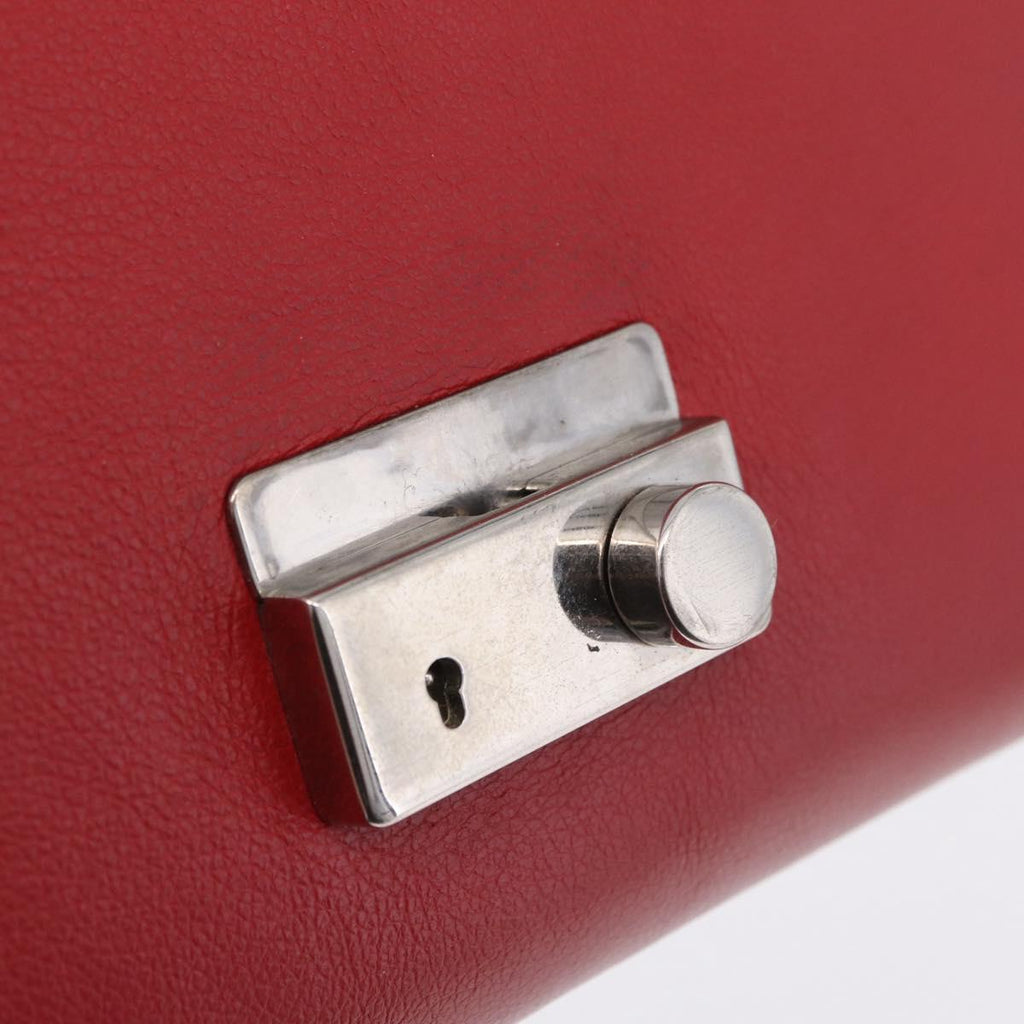PRADA Chain Shoulder Bag Leather Red Silver Auth 210281V