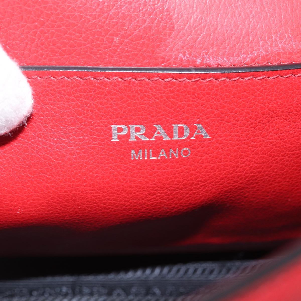 PRADA Chain Shoulder Bag Leather Red Silver Auth 210281V