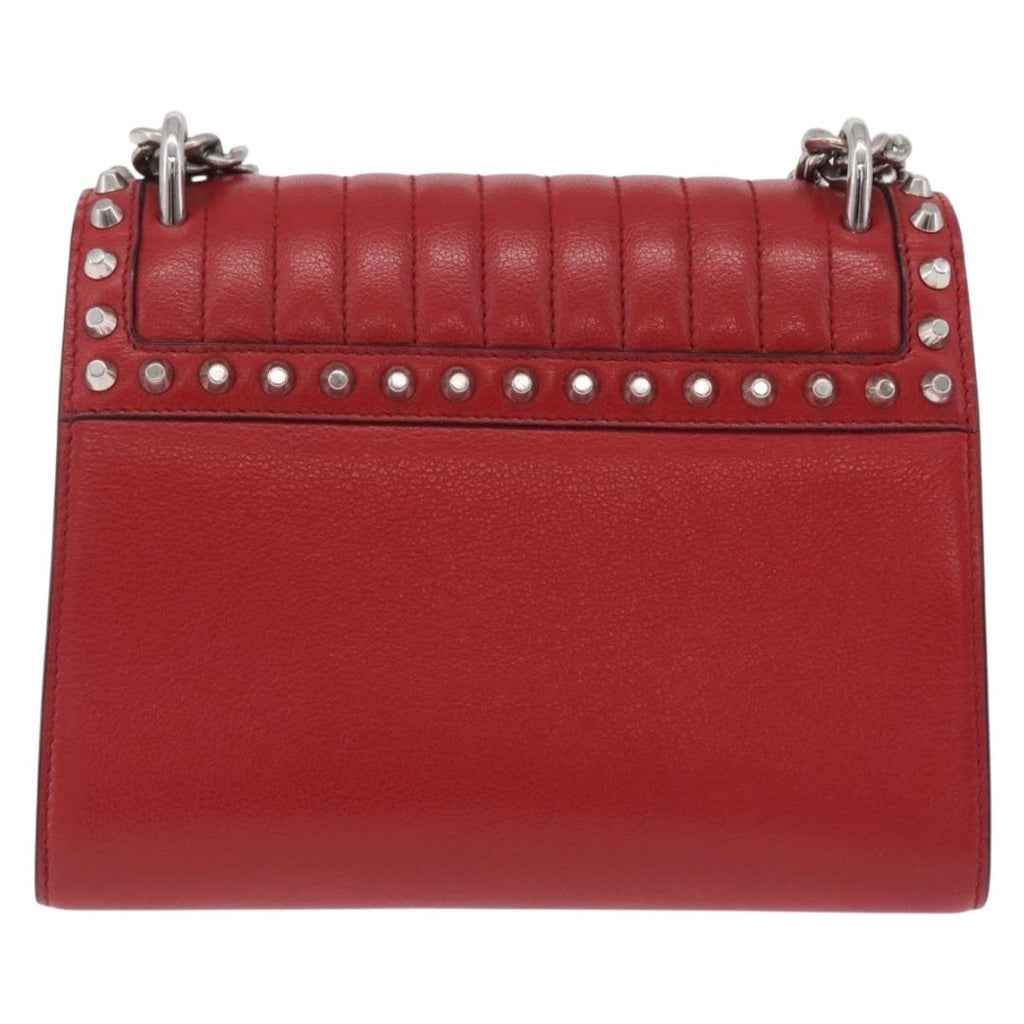 PRADA Chain Shoulder Bag Leather Red Silver Auth 210281V