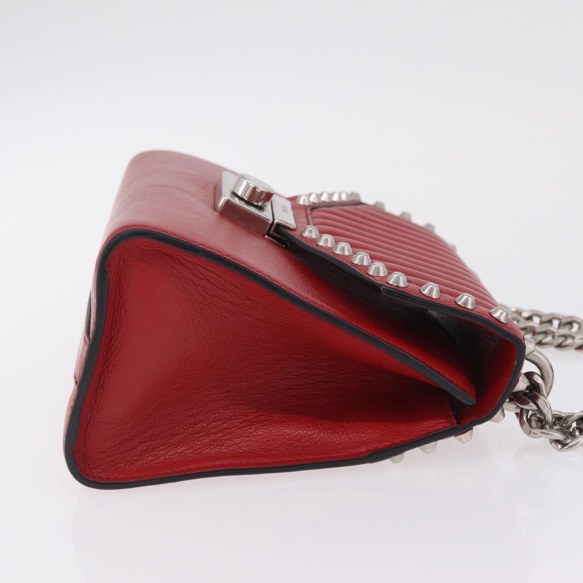 PRADA Chain Shoulder Bag Leather Red Silver Auth 210281V
