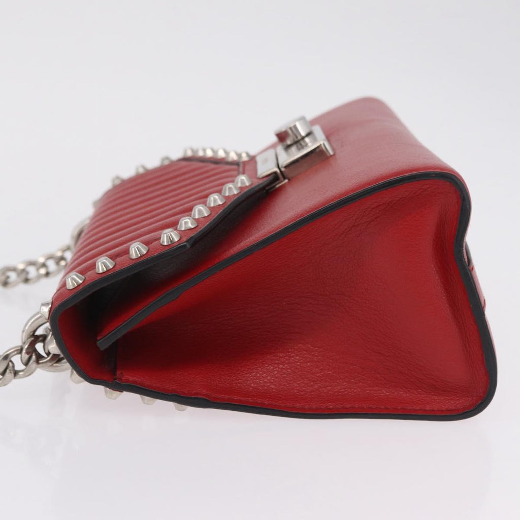 PRADA Chain Shoulder Bag Leather Red Silver Auth 210281V