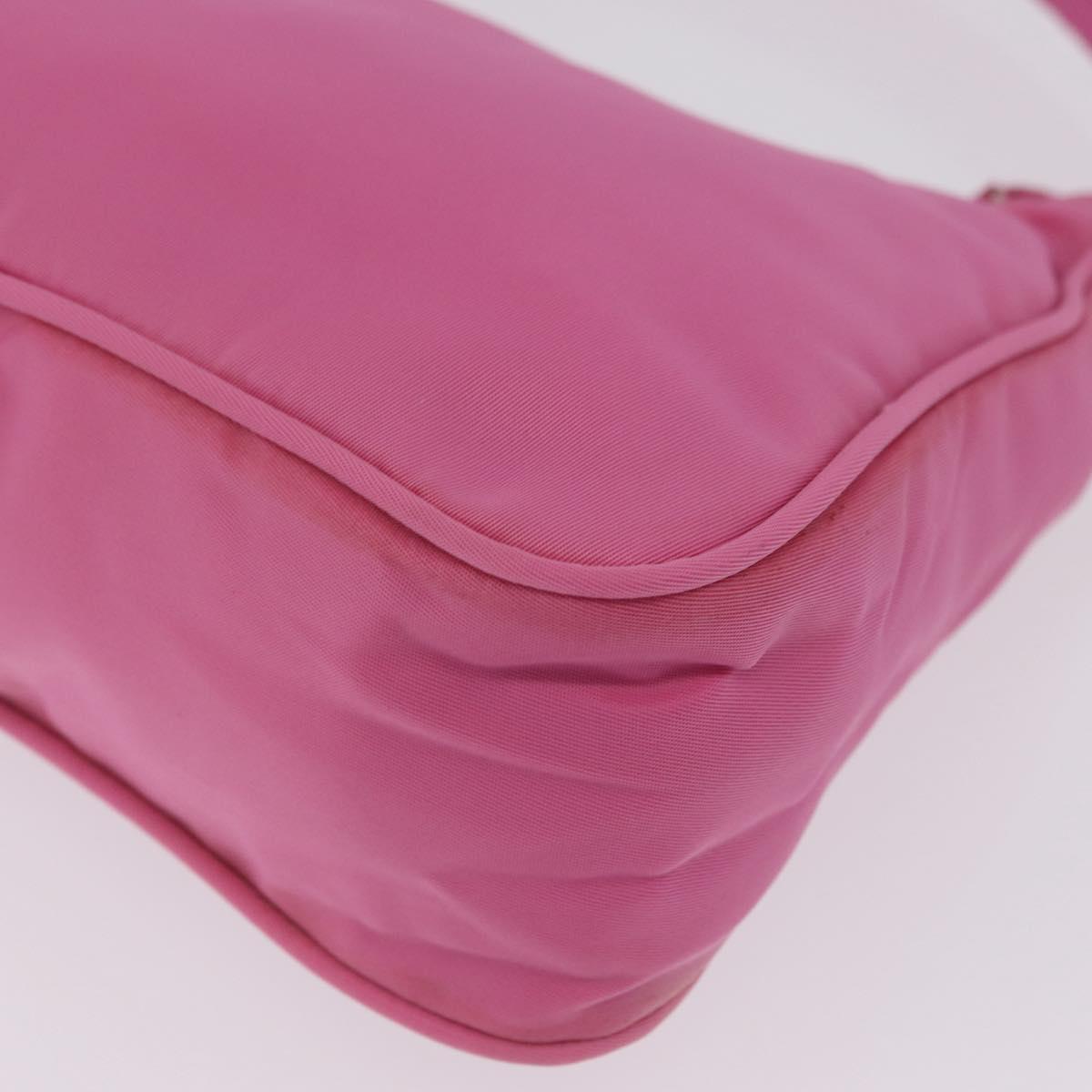 PRADA Hand pouch Hand Bag Nylon Pink Silver Auth 210315A