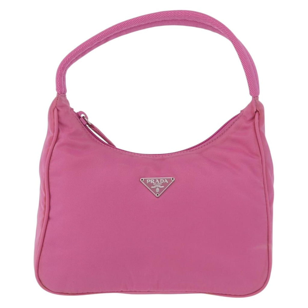 PRADA Hand pouch Hand Bag Nylon Pink Silver Auth 210315A