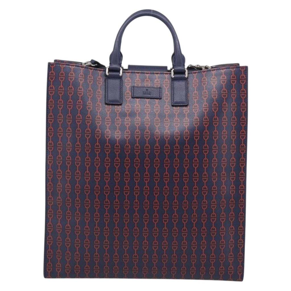 GUCCI Hand Bag Leather 2way Navy Silver Auth 210600M
