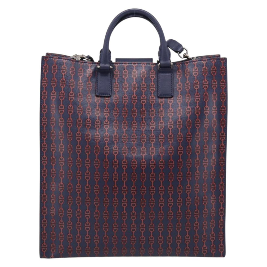 GUCCI Hand Bag Leather 2way Navy Silver Auth 210600M