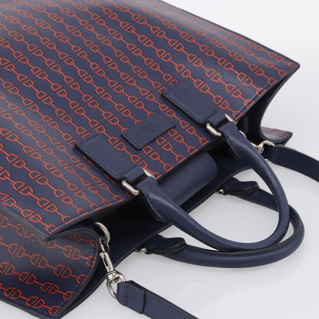 GUCCI Hand Bag Leather 2way Navy Silver Auth 210600M