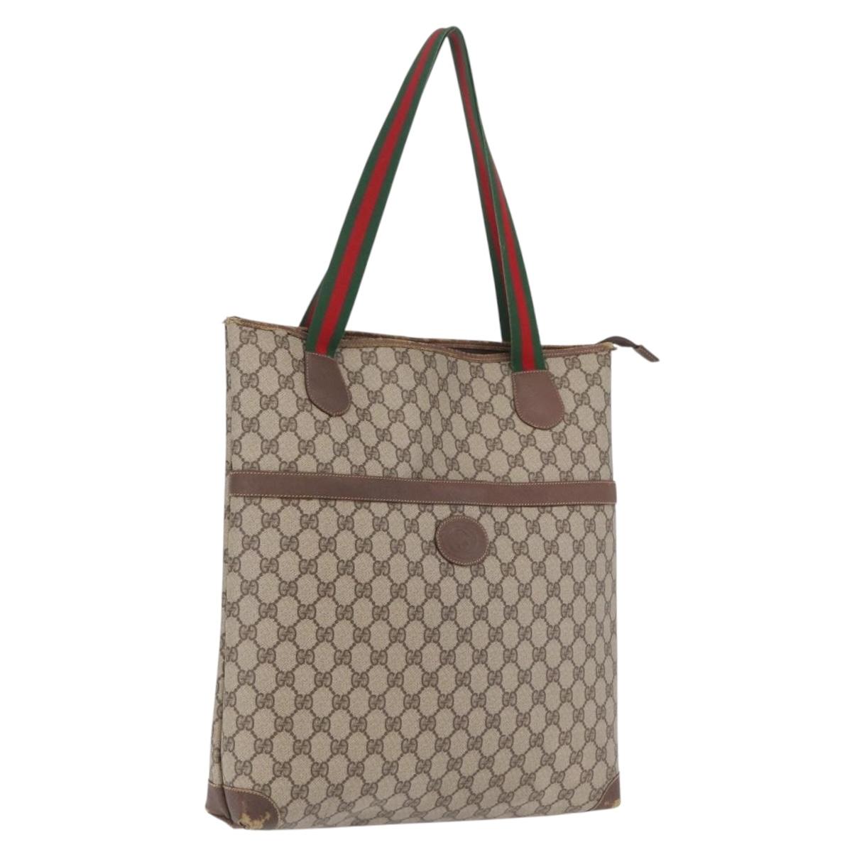 GUCCI GG Supreme Web Sherry Line Tote Bag PVC Beige Gold Auth 210632