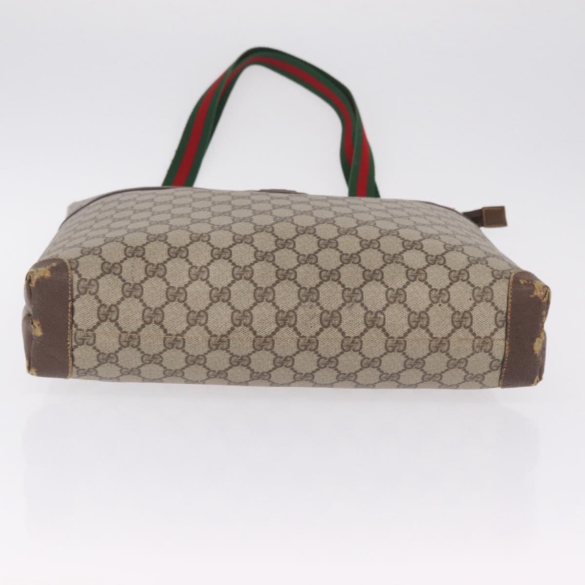 GUCCI GG Supreme Web Sherry Line Tote Bag PVC Beige Gold Auth 210632