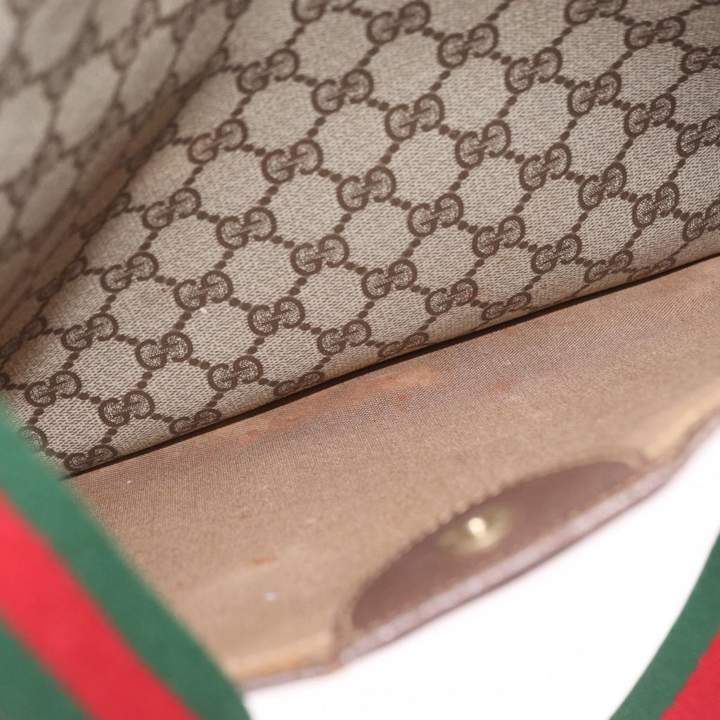GUCCI GG Supreme Web Sherry Line Tote Bag PVC Beige Gold Auth 210632