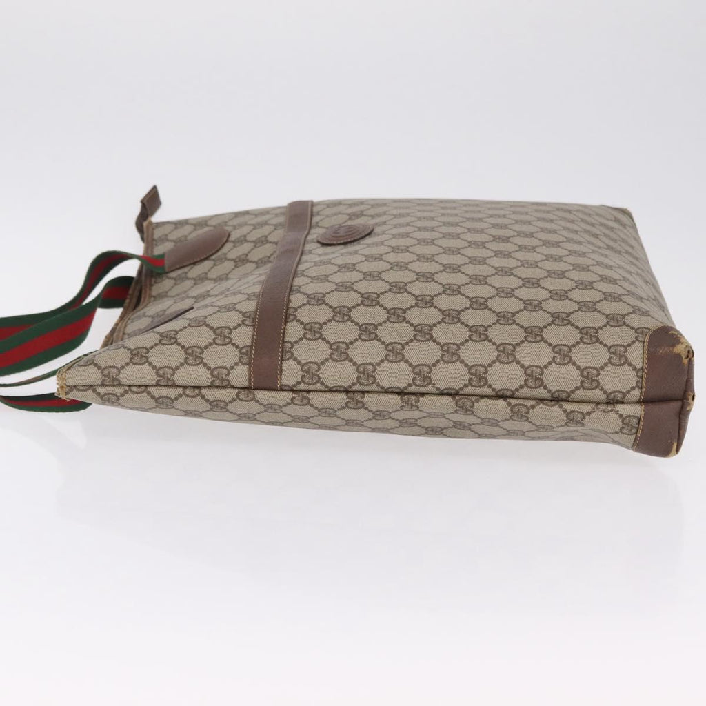 GUCCI GG Supreme Web Sherry Line Tote Bag PVC Beige Gold Auth 210632